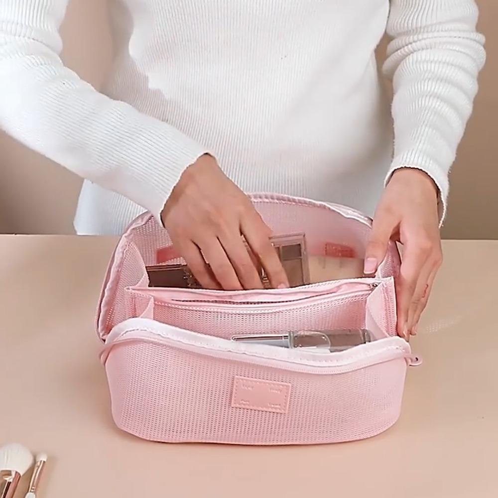 Portable Transparent Mesh Cosmetic Bag Square Storage Toiletry Bag Camping