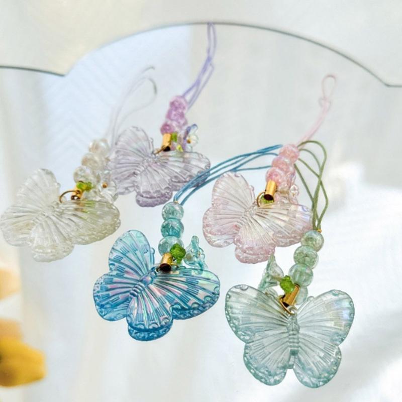 Flower Butterfly Pendant Phone Strap Portable Y2K Hanging Lanyard for Girls