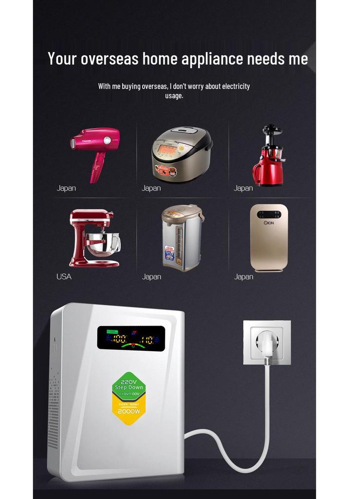 220V to 110V Step-Up Voltage Converter for Household Use
