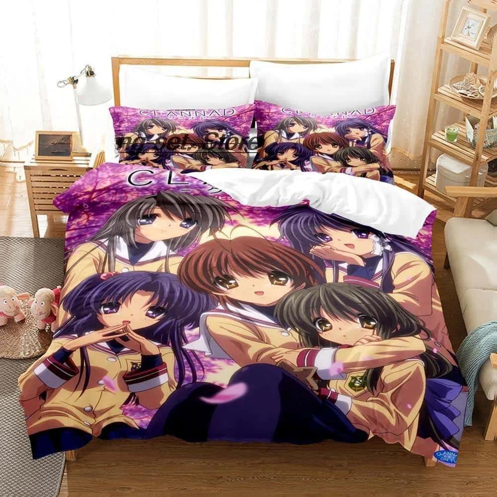 Nytt 3D-tryck Anime Sänglakan Set Clannad Sängkläder Set Enkelsäng Tvilling Full Queen King Size Sängset Vuxen Barn Sovrum Påslakanset