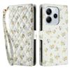 For Xiaomi Redmi Note 14 4G (163.25mm) Wallet Case Rhombic Floral Design Leather Flip Phone Cover with Strap