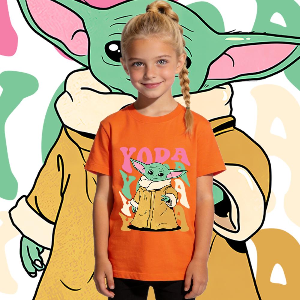 Star Wars Yoda Baby Grogu Graphic Tee Girls Casual Cotton T Shirt Kids Summer Clothes Toddler Top Fashion Cute Short Sleeve