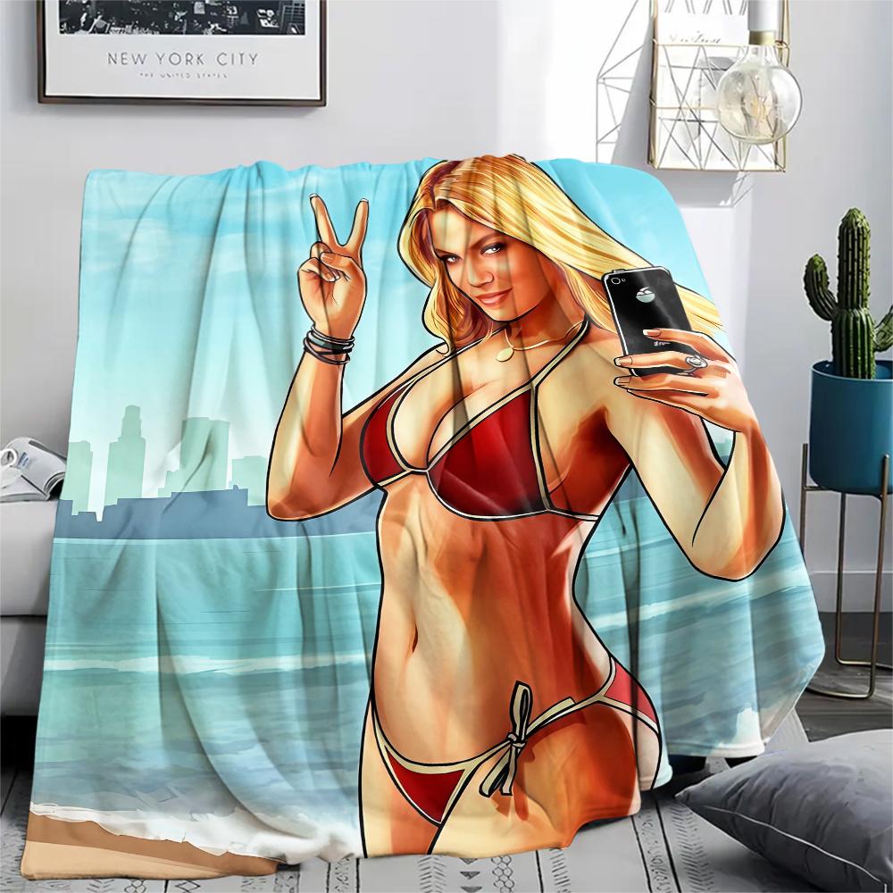 1 ks Flísová deka s potiskem Grand Theft Auto, Vysoce kvalitní, Pro všechna roční období, Domácí dekorace, Teplo a pohodlí, Perfektní jako vánoční dárky