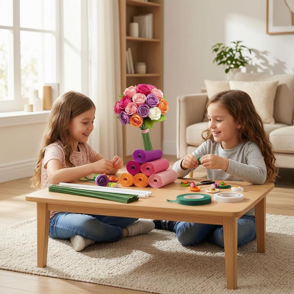 Paper Flower Making Kit Ribbed Glue Stick Colorful for School Projects, Students