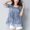 Chiffon Short Sleeved Plus Size Women's Top with Floral Loose T Round Neck and Stylish Small Shirt