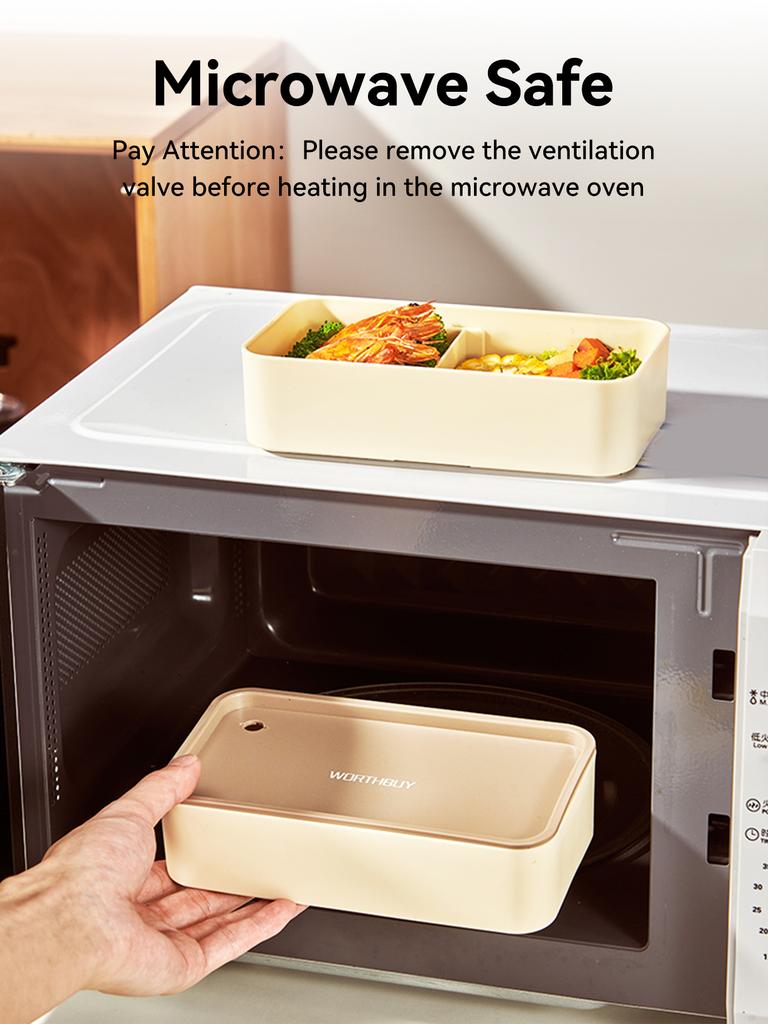 WORTHBUY Microwave Bento Box With Tableware Portable Double-layer Lunch Box Leak Proof Divided Food Containers For Student Kids