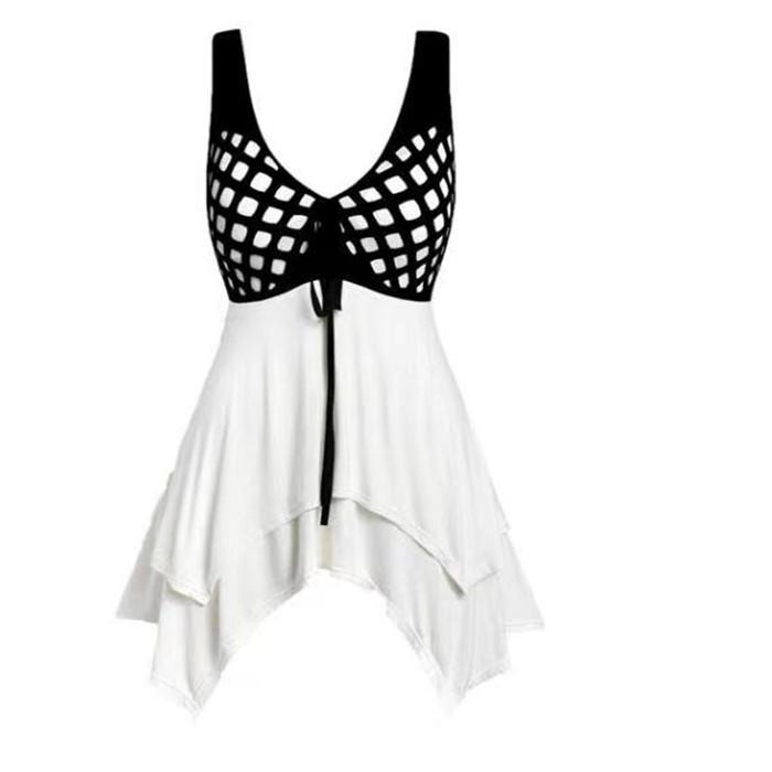 

2 Spring and summer solid color lace-up plaid sexy halter dress S белый