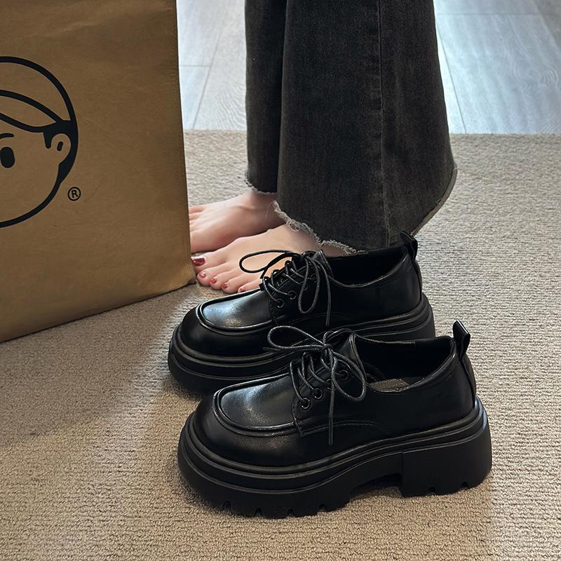 British style small leather shoes women's 2025 spring new retro Japanese thick-soled heightening lace-up Internet celebrity loafers women's single s