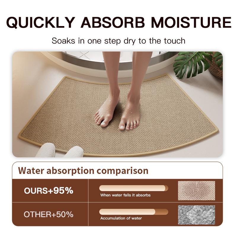 Oblouková lněná koupelnová předložka - Protiskluzová sprchová rohož, Ručně tkaná rychleschnoucí podložka do koupelny s gumovým podkladem, Lze prát v pračce