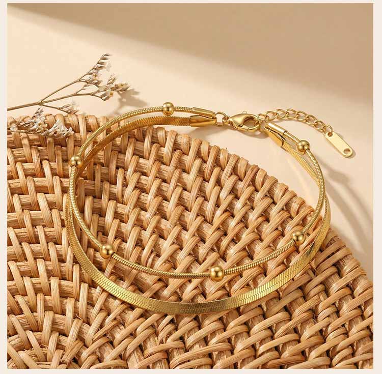 Minimalist 316L Stainless Steel Gold Anklet Double Layer Waterproof Foot Chain For Women Beach Party Jewelry