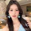 Spring Niche Blue Flower With Gold Ring Earrings, French Style Atmosphere Smart Earrings