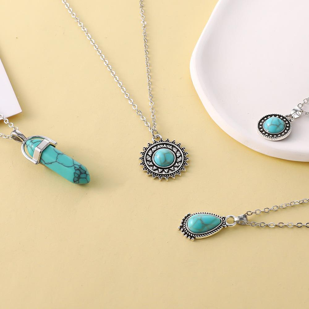 New Necklace Retro Bohemian Turquoise 4-layer Necklace Pendant Set