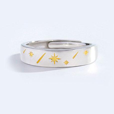 

BF CLUB 925 Sterling Rings for Women Simple Geometric Handmade Irregular Retro Gold Moon Star Ring Allergy For Birthday Gift resizable