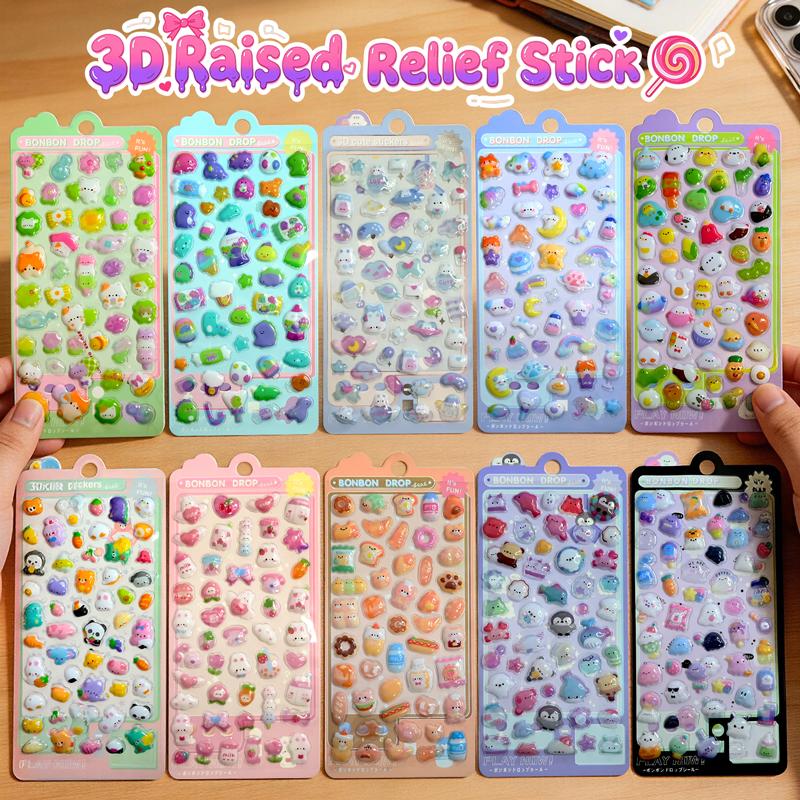 

Japanese Style Mini Cartoon 3D Drop Relief Stickers Scrapbooking Diy Diary Decor Journaling Stationery Cute Stickers 1-6Pcs (As shown-5046)-
