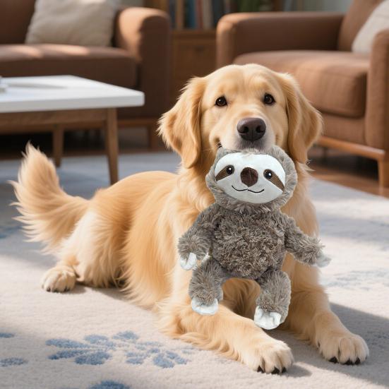 Dog Plush Sloth Toy Interactive Squeaky Pet Chew Toy Teeth Cleaning Stuffed Animal Soft Puppy Teething Toy for Dogs Tug-of-War Boredom Relief
