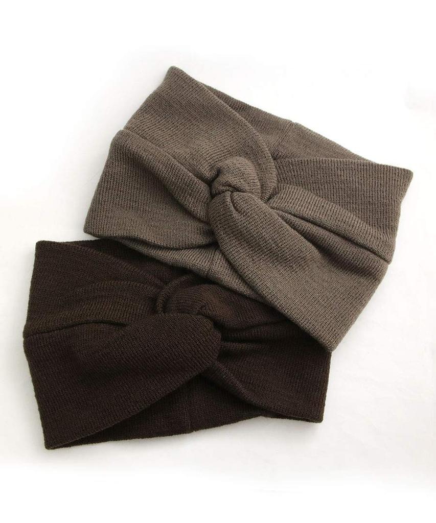 VINGTAINE Plain Wide Knit Mature Brown Headband, Turban, Casual, Style, HB-107-BR -