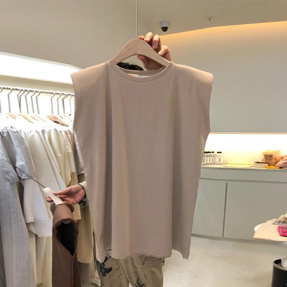Women's Crew Neck Sleeveless Tank Top Loose Fit Commuter Solid Color Pullover Casual Tee