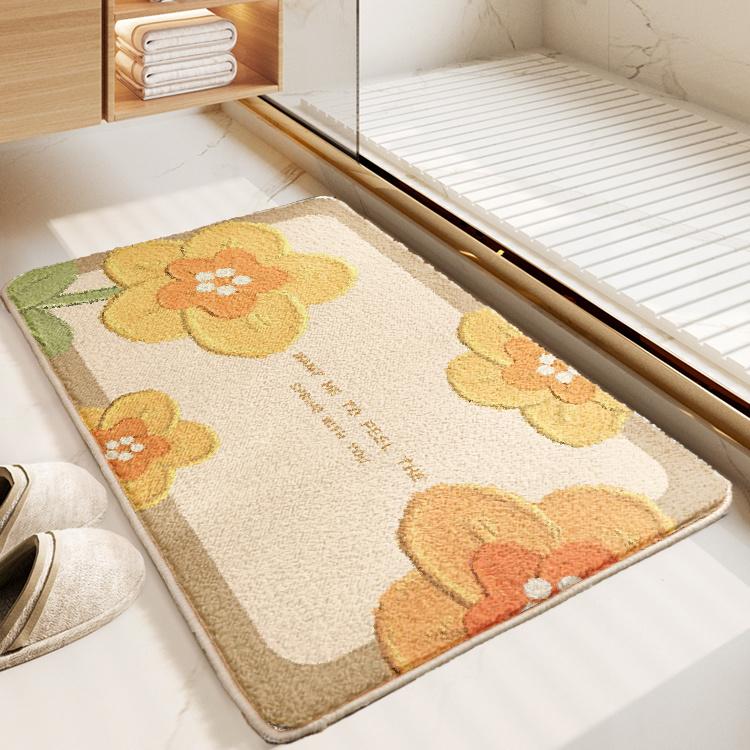 VIKAMA Ins Fresh Flowers Bathroom Carpet Bathroom Floor Mats Toilet Doorway Bedroom Non-Slip Bedside Footrest Home Decoration