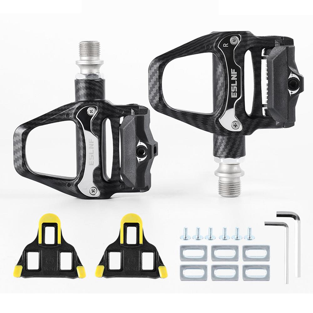 ESLNF 10EE0031 Mountain Road Bike Pedals Self Locking Carbon Fiber Texture Aluminum Alloy Pedals A