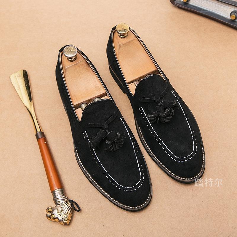 Summer Loafers Men'S Trend British Fringed Men'S Shoes Turned Hair Frosted Leather Beanie Shoes One Pedal Small Leather Shoes