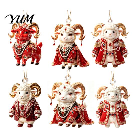 Seasonal Party Ornaments 2027 New Year Sheep Ornament, 2D Acrylic Christmas Tree Pendant Holiday Gift Ideas with Hanging String, Chinese Zodiac