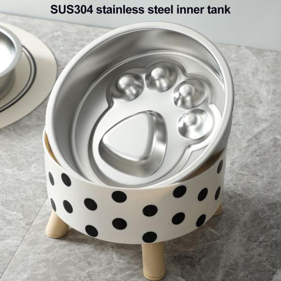 Slow Eating Bowl for Cats Elevated Cat Bowl, Removable Stainless Steel Inner Feeder Pet with Non-slip Stand Small Dogs Neck Protection