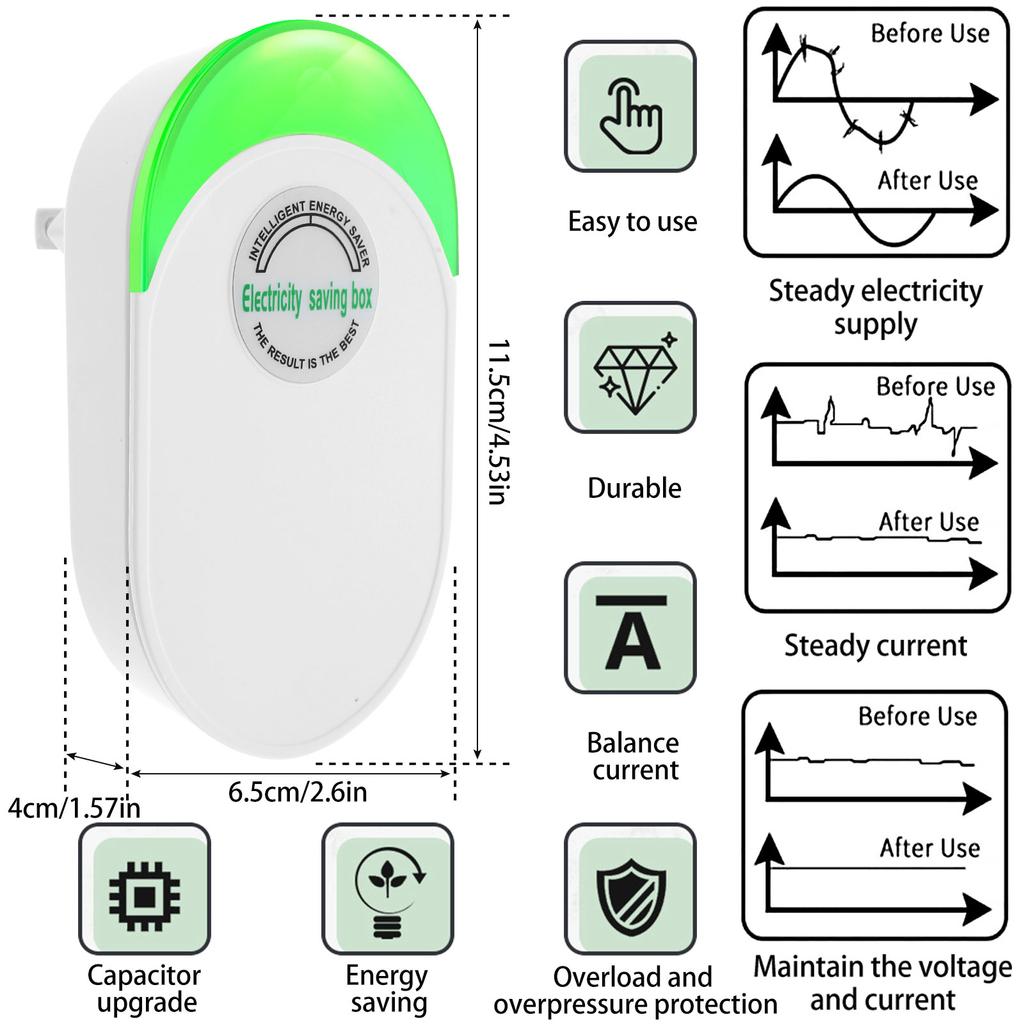 Power Saver 90‑250v Saver Electricity Saving Box Power Factor Saver Device Balance Current Source Stabilizes Voltage