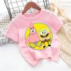 Cute SpongeBobs T-shirt Kids Anime Round Role Boys Girl Toddler Cotton Streetwear Tees Casual Short Sleeve Childern Clothes Tops