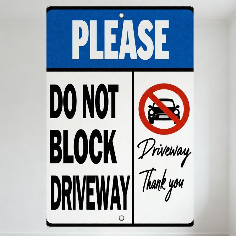 

PLEASE DO NOT BLOCK DRIVEWAY Metal Tin Sign with Car Icon Prohibition Red Circle Diagonal Line Home Office Wall Decor 20x30cm（7.8x11.8inch）