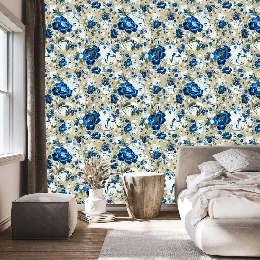 Beautiful Blue Flowers Wallpaper for Living Room and Bedroom 50x1000