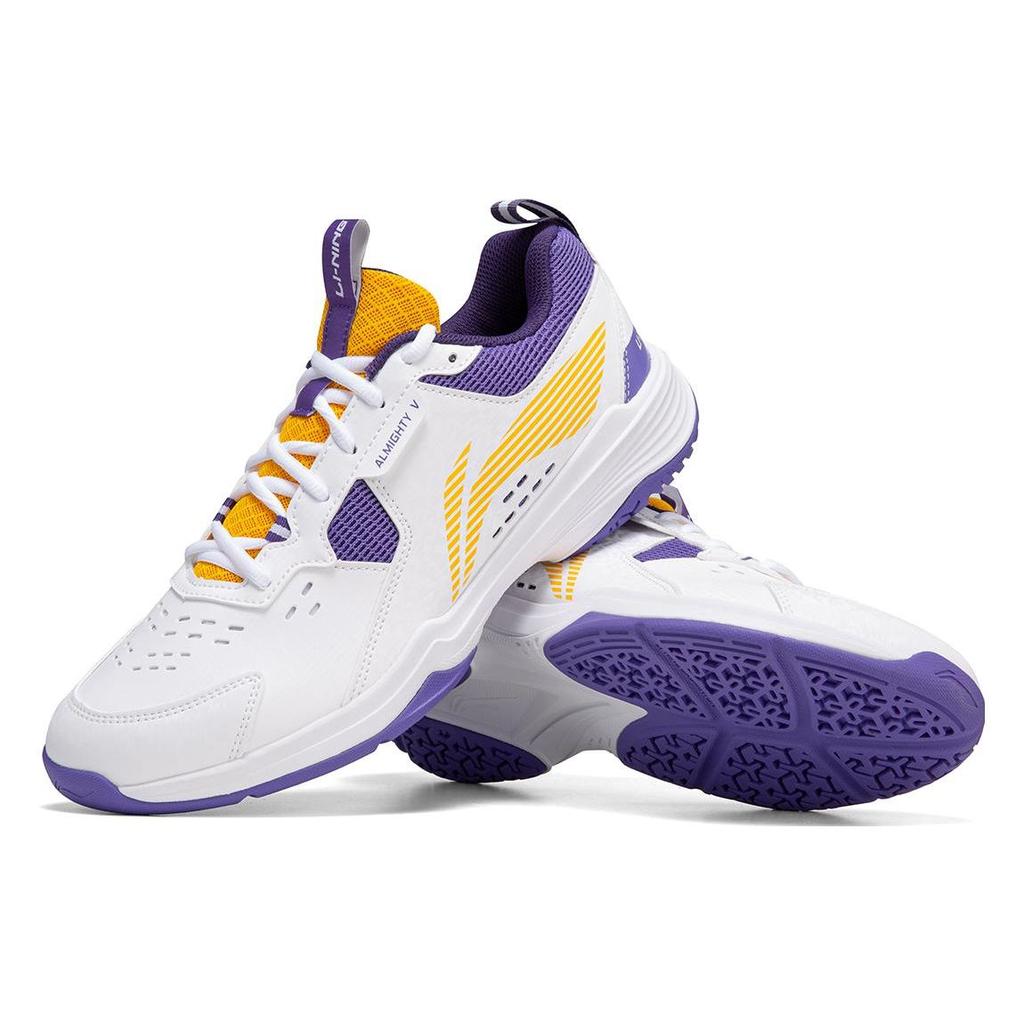Li-Ning All-Purpose King V Series Shock Absorbing Non-Slip Wear-Resistant Low-Top Badminton Shoes Unisex Sneaker White Purple AYTT001-4