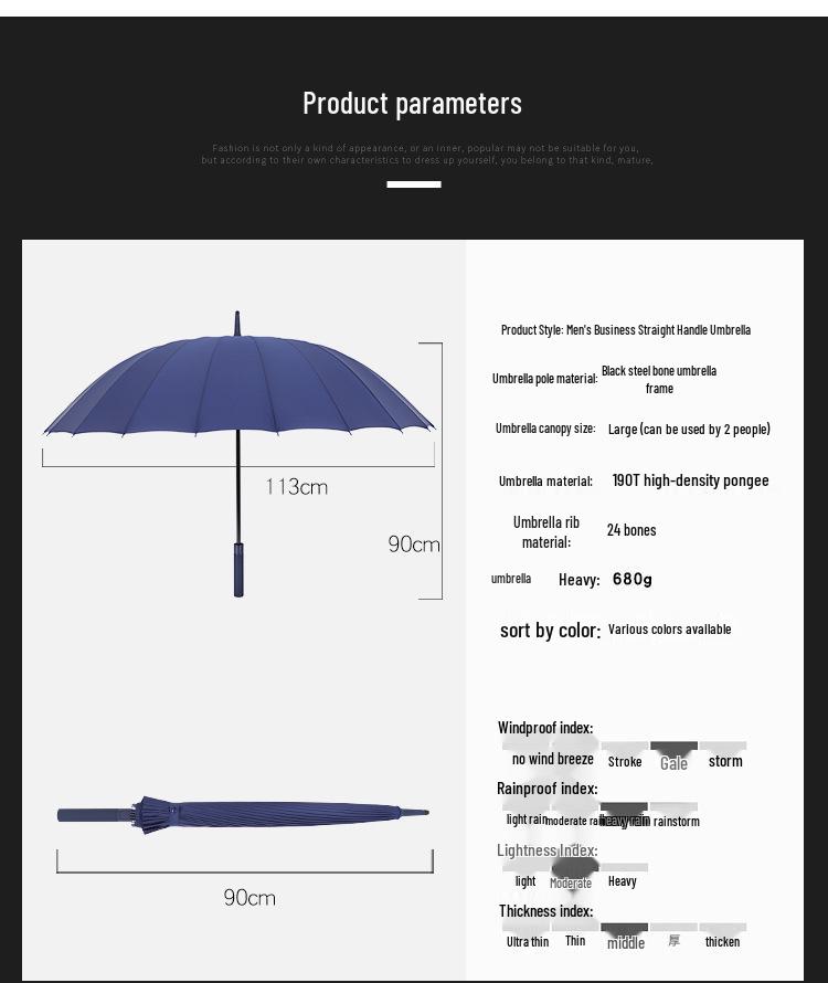 Long-Handled 24-Rib Large Double Umbrella, Reinforced & Thickened for Business, Custom Logo Available, Golf-Style Men's Umbrella