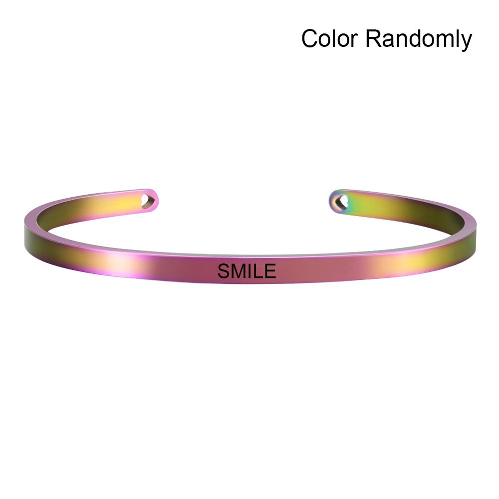 Neuer Regenbogen-Edelstahl-Armreif mit Gravur, positives, inspirierendes Zitat, Mantra-Armband, Geschenk für Frauen