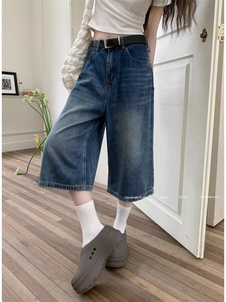 

Retro High-Waisted Women s Wide-Leg Cropped Jeans for Summer L