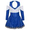 Girls Cheerleading Dress Long Sleeve Off Shoulder Round Neck Contrast Color Shiny Sequins Dance Costume