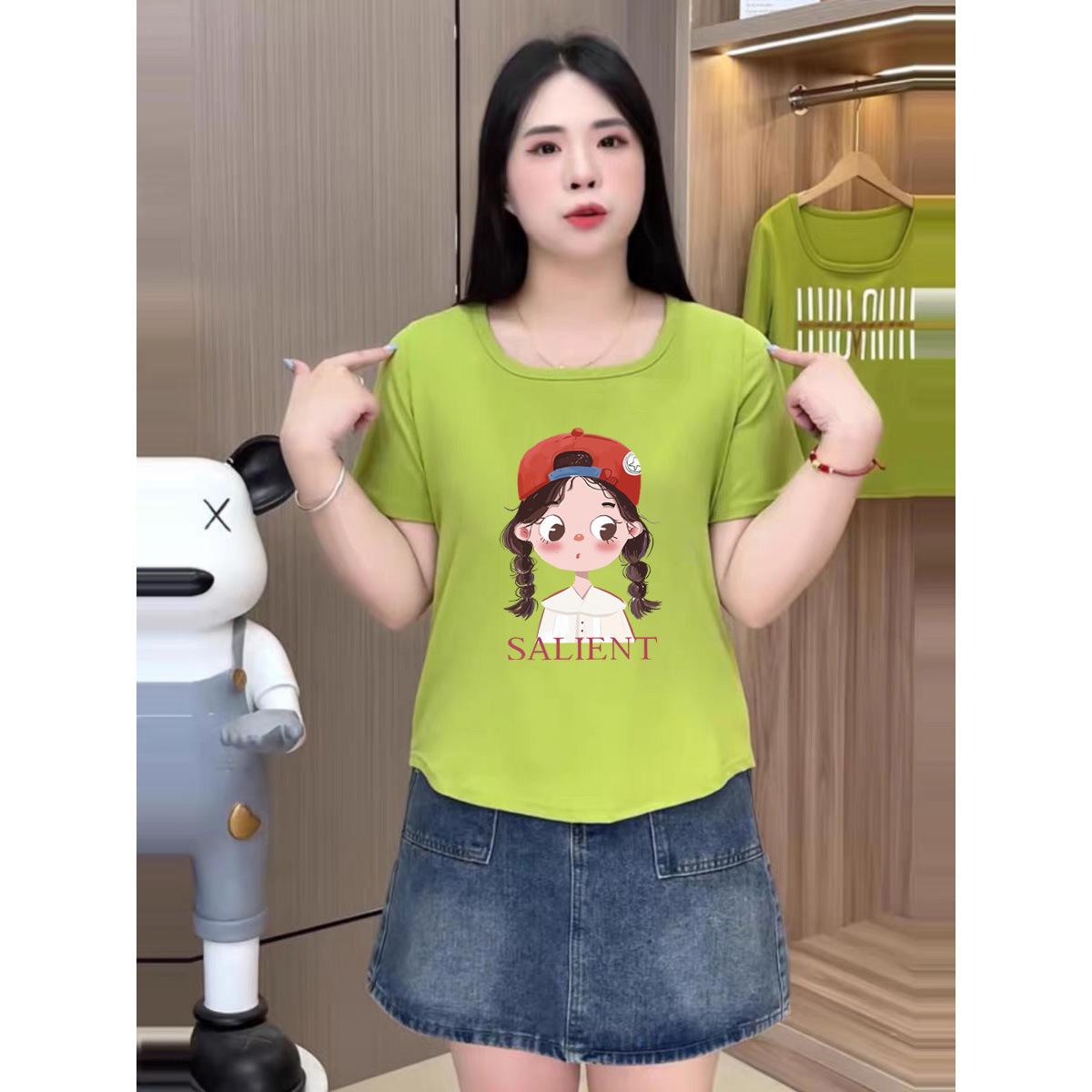 

Brand American retro square collar high street casual short-sleeved t-shirt women s niche Hong Kong style chic crew neck top summer M [80-60kg]