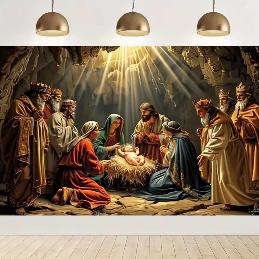 Nativity scene, starry night party decoration, backdrop, traditional Christmas photography supplies, prop48