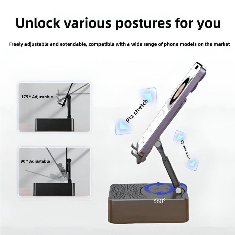 Multi-Functional Cell Phone Stand Black Anti-slip Base Bluetooth Speaker Wireless Surround Sound Bluetooth Player Home Use