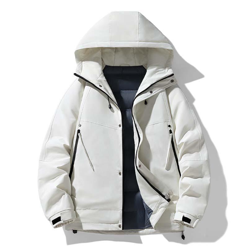 Men's 2025 Stylish Solid Color Hooded Windproof Down Jacket