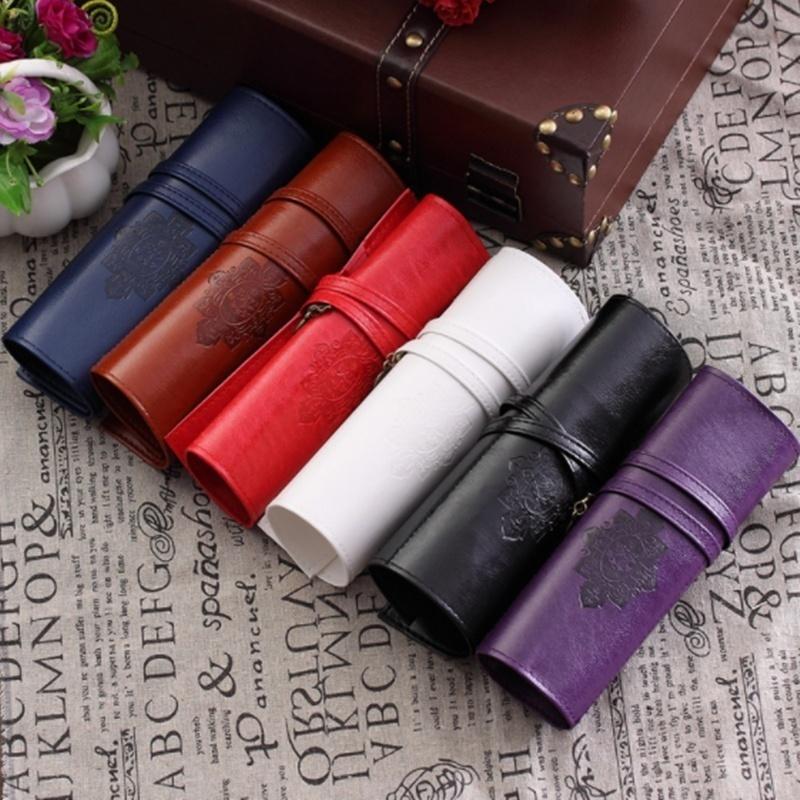 Retro Roll Leather Cosmetic Bag Pen Pencil Case Retro Wallet Storage Bag Purse Small Bag Purse Storage Bag