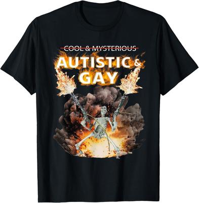 YiJIaWu Autistic and Gay Skeleton Funny Autism Skeleton Meme T-Shirt