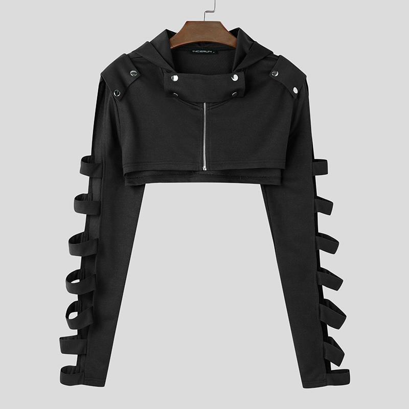 

INCERUN Мужские короткие топы с длинным рукавом, однотонные укороченные толстовки с капюшоном S