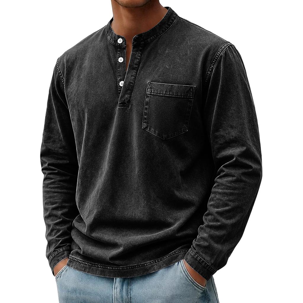Men's Summer Long Sleeve Shirt Color Buttoned Pocket Casual Top for Everyday Wear