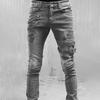 Men Jeans Solid Color Ripped Holes Frayed Gradient Washed Trousers
