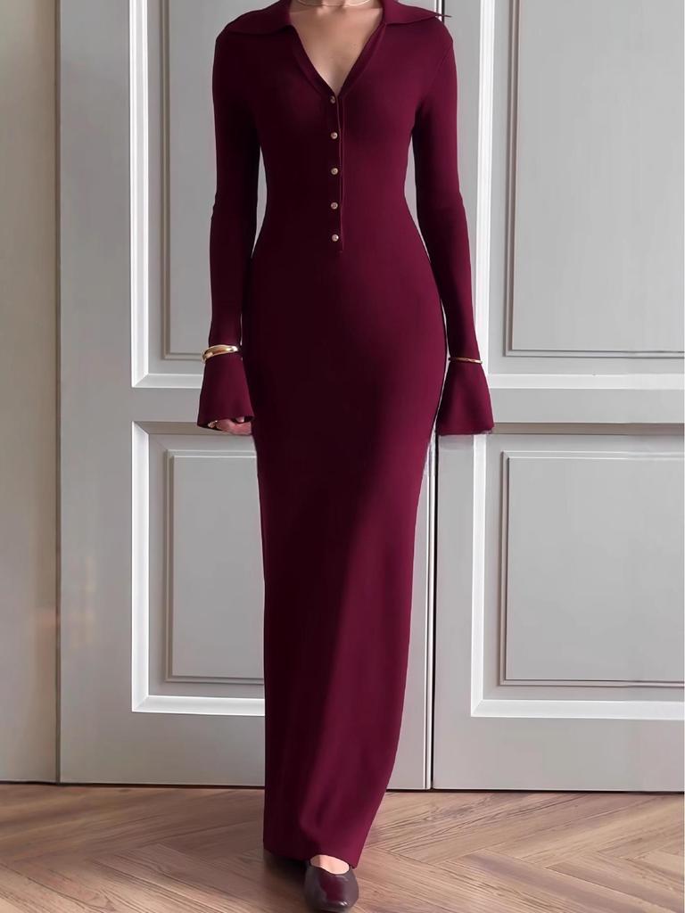 Autumn 2025 European & American Women's Slimming Waist-Cinching Long Knitted Sweater Dress