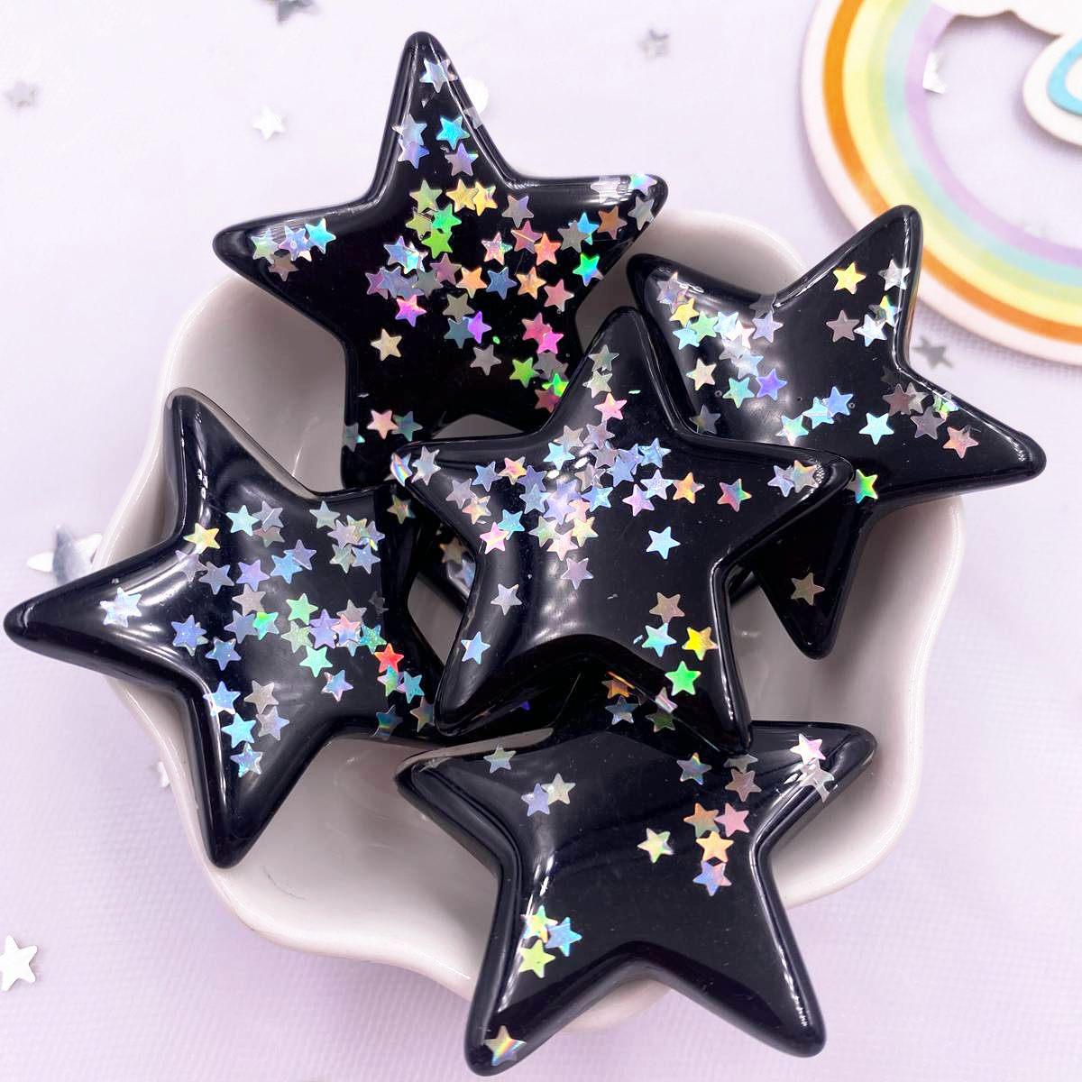 

6PCS Resin Glitter Paillette 3D Big Star Flatback Rhinestone Figurines DIY Wedding Ear Pendants Scrapbook Accessories Crafts чёрный