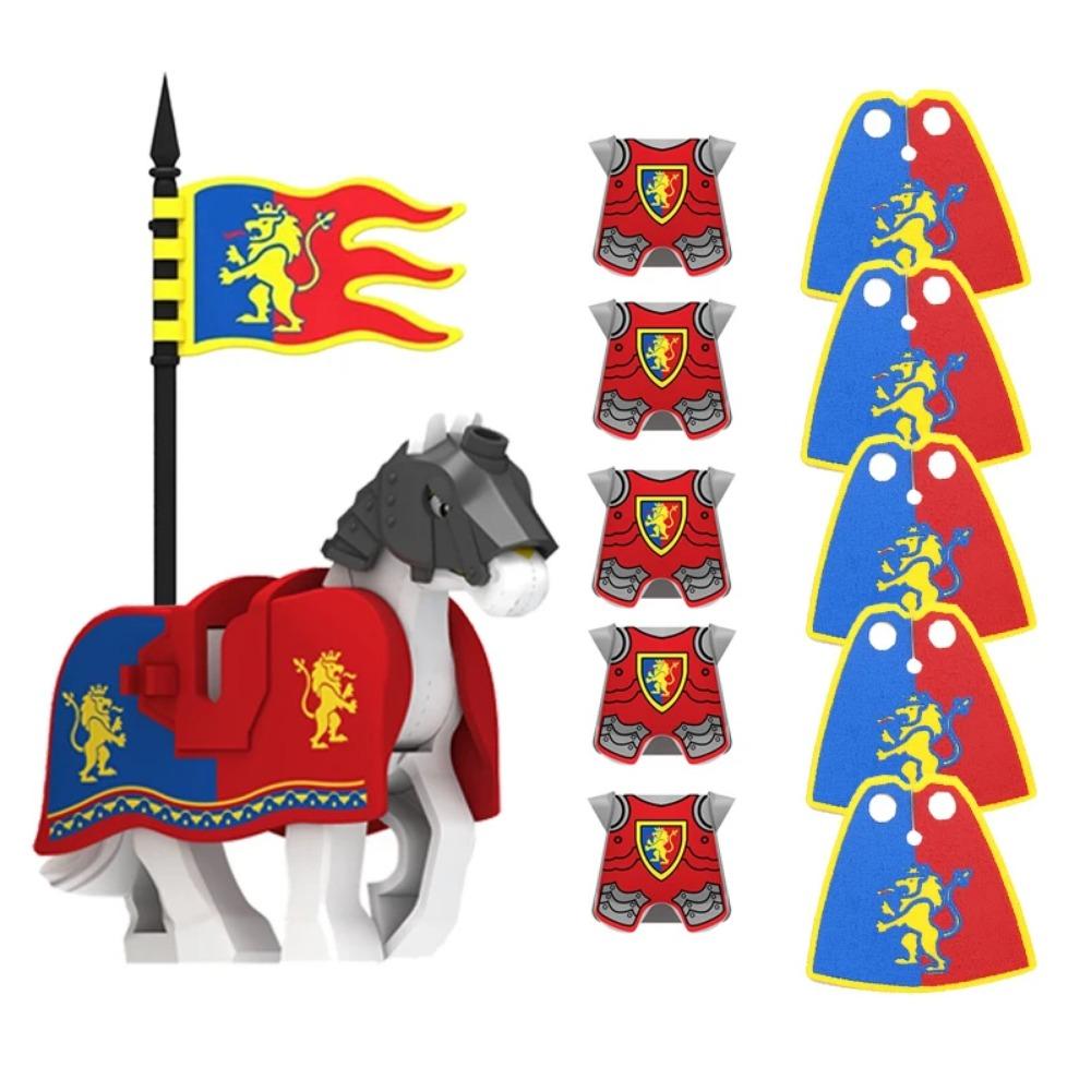 

MOC средневековый красный лев черный орел замок солдат рыцарь лошадь строительный блок военная фигурка жилет броня флаг игрушка подарок B036 амарантовый