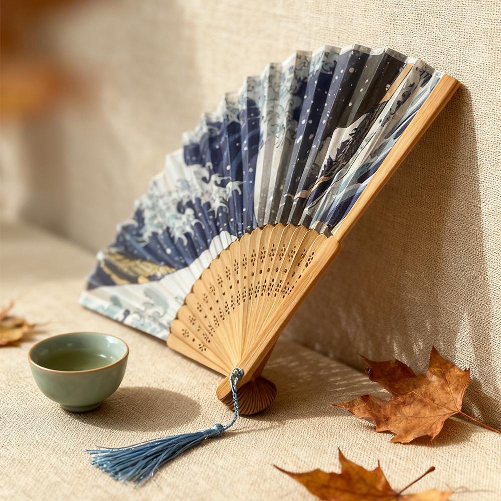 Folding Fan Handmade Decorative Kanagawa Wave Foldable Fan Handheld Vintage Hand Fans For Women Portable Folding
