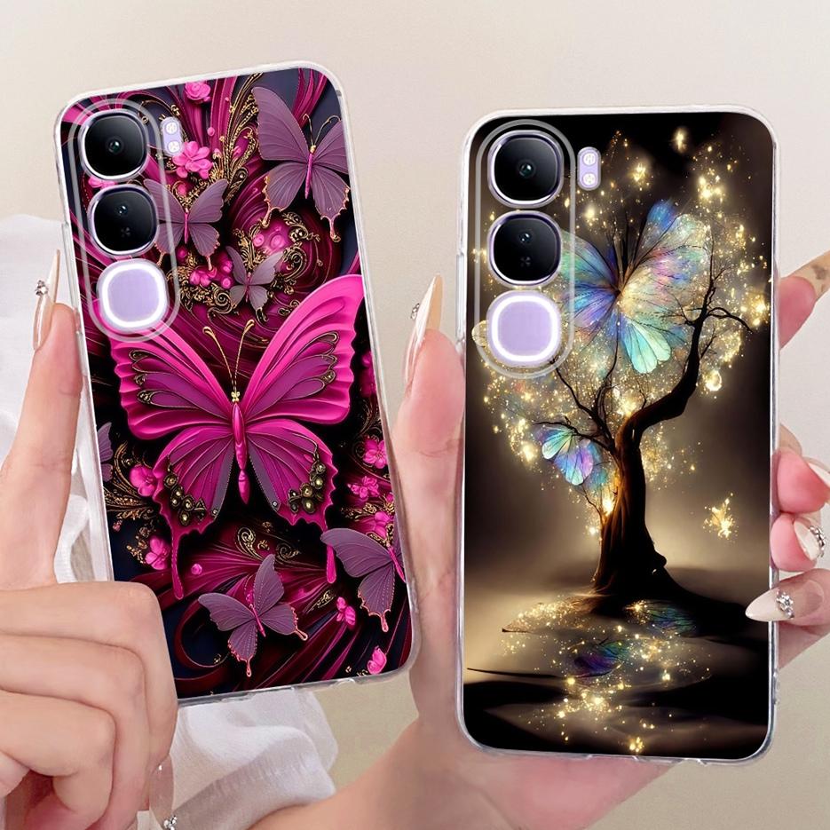 For Vivo V40 Lite 4G 5G Case V2417 Cool Lion Butterfly Painted Cover For Vivo Y200 5G Soft Slim Phone Case For Vivo Y300 5G Bags
