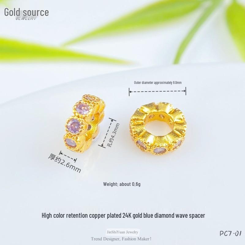 24K Gold Zircon Large Hole Spacer Beads - High Retention Copper Plated Barrel Flower Crown for DIY Bracelets